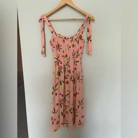 Lauren Conrad Linen Dress Fruits Print Corset Cups Midi Dress - Picture 10 of 16